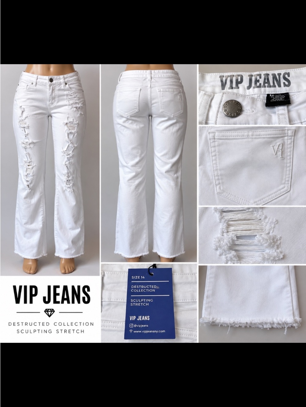 VIP White Distressed Flare Jeans